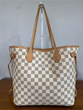 Canvas Check Tote Bag with Tan Leather Trim MM